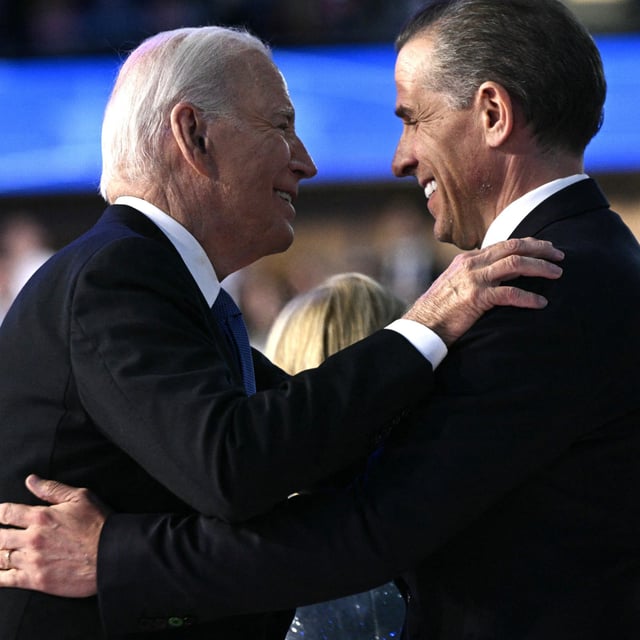 President Joe Biden and his son Hunter Biden at the Democratic National Convention (DNC) at the United Center in Chicago, Illinois, on August 19, 2024.