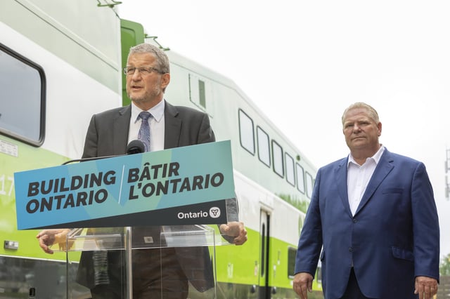 Metrolinx President & CEO Phil Verster joins Ontario Premier Doug Ford in making a GO Transit announcement in Niagara Falls, Ontario Friday, August 26, 2022.