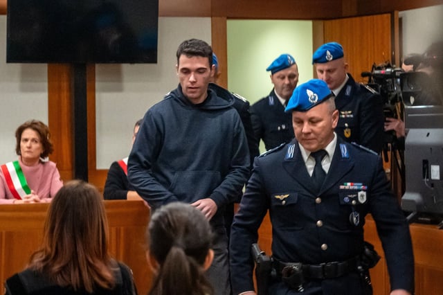 Filippo Turetta enters the court News Cecchettin murder verdict on Tuesday, Court of Venice, Venice, Italy.