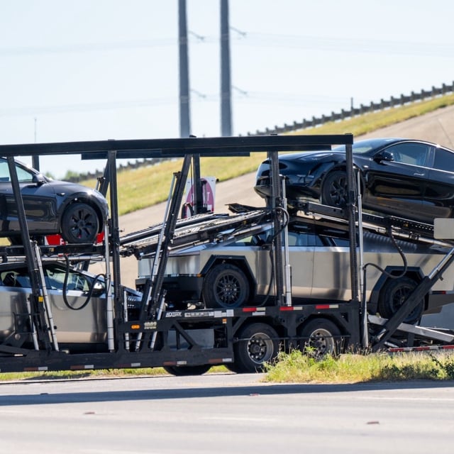 Going nowhere? Cybertrucks in transit, Austin, November 2024. 