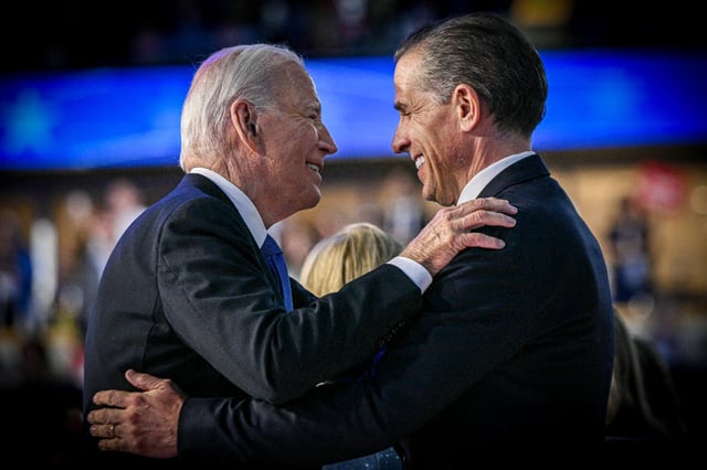 Joe Biden and his son Hunter Biden in Chicago on Aug. 19, 2024.