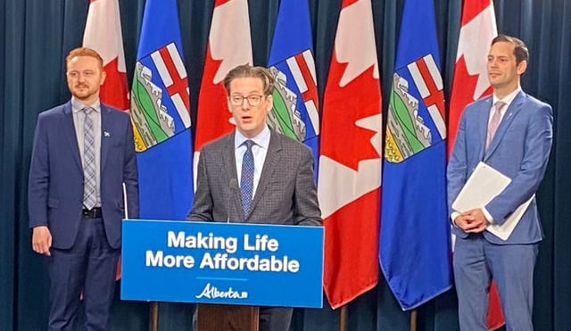 Innovation Minister Nate Glubish speaks at a news conference in Edmonton on Monday morning.