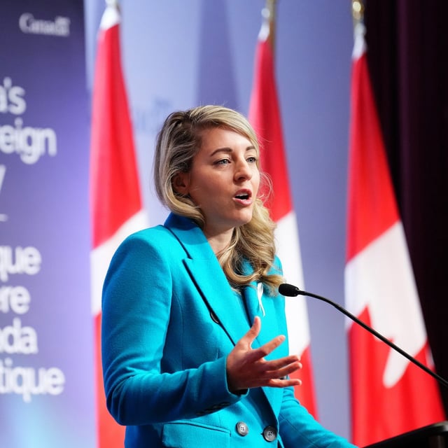 Foreign Affairs Minister Melanie Joly speaks during a press conference regarding the launch of the Arctic Foreign Policy during an event at Global Affairs Canada headquarters, in Ottawa, Friday, Dec. 6, 2024. THE CANADIAN PRESS/Sean Kilpatrick