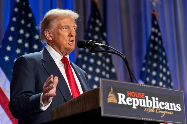 FILE – President-elect Donald Trump speaks at meeting of the House GOP conference, Nov. 13, 2024, in Washington. (AP Photo/Alex Brandon, File)