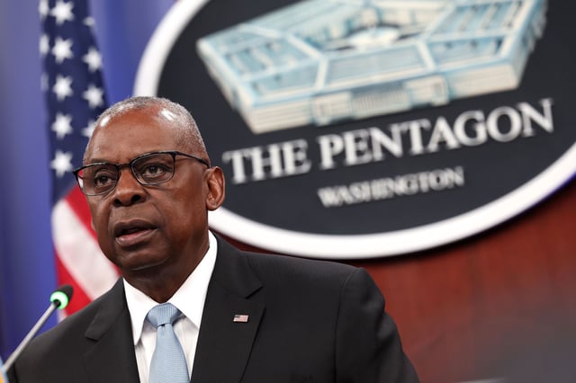 U.S. Secretary of Defense Lloyd Austin delivers remarks during a virtual meeting of the Ukraine Defense Contact Group at the Pentagon on May 20, 2024, in Arlington, Virginia.