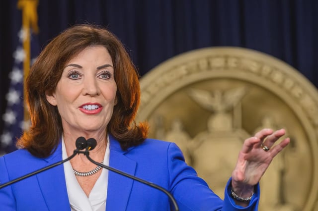 Gov. Kathy Hochul speaks in New York City in October.