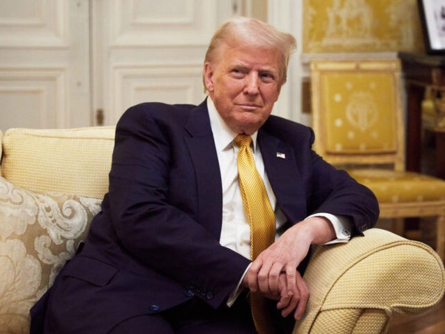 PARIS, FRANCE - DECEMBER 7:  President-Elect Donald Trump reacts during his meeting with Prince William, Prince of Wales at the Embassy of the United Kingdom's Residence on December 7, 2024 in Paris, France. Donald Trump was among the wave of foreign dignitaries descending on Paris this weekend to attend a reopening ceremony at Notre-Dame Cathedral, more than five years after it was damaged in a major fire. (Photo by Oleg Nikishin/Getty Images)