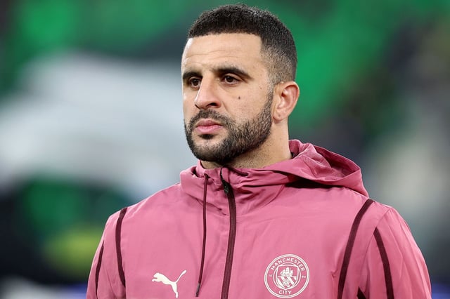Kyle Walker looks on ahead of Manchester City's game against Juventus in the UEFA Champions League.