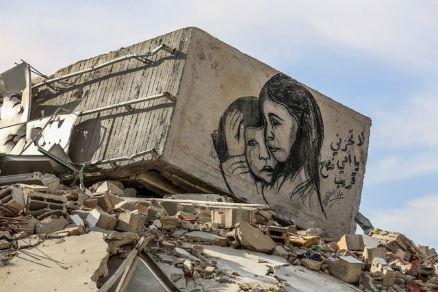 A view of debris of destroyed buildings as the scale of destruction, caused by Israeli attacks, comes to surface following the withdrawal of Israeli army in Khan Yunis, Gaza.  (Photo: Abed Rahim Khatib/ Anadolu via Getty Images)