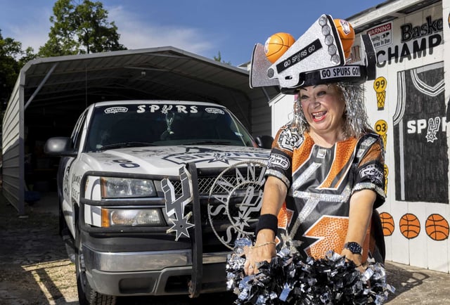 Shown in 2022, &#34;Spurs Lady&#34; Sovia Lauriano showed her team spirit at her West Side home as well as at Spurs home games as a season-ticket holder.