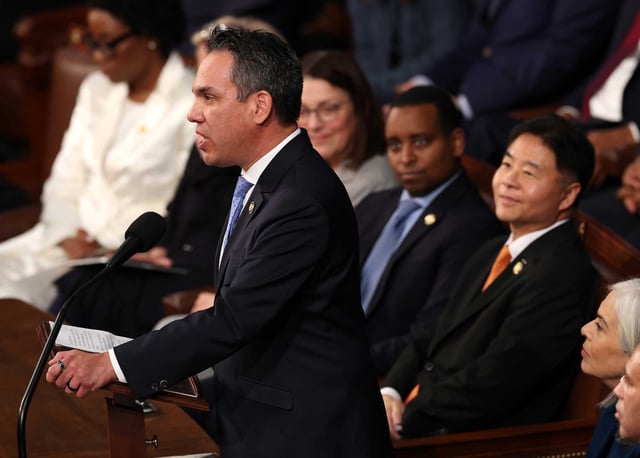 Rep. Pete Aguilar said Tuesday that Democrats will not support any disaster aid legislation that comes with strings attached, as Republican House Speaker Mike Johnston has proposed.