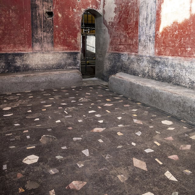 A private bathhouse recently discovered in the Pompeii archeological site, January 17, 2025. The baths were unearthed in the so -called Regio IX, a large central area of Pompeii park still unexplored.