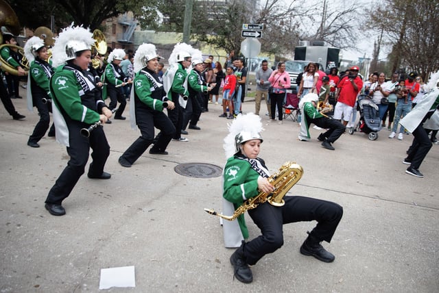 Stephen F. Austin High School’s Sonic Boom marching band performs in the 29th Annual MLK Grande Parade Monday, Jan. 16, 2023, at Midtown in Houston. This year&#39;s parade is at 10 a.m Monday in Midtown.