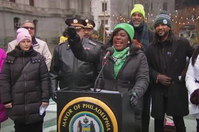 Philadelphia Mayor leads an "Eagles" chant on Jan. 19, 2025.