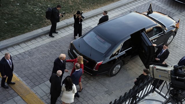 President Trump speaks with (clockwise) Kimberley Thune, Senate Majority Leader John Thune (R-S.D.), Jennifer Scalise and House Majority Leader Steve Scalise (R-La.). Photo: Jack Gruber - Pool/Getty Images