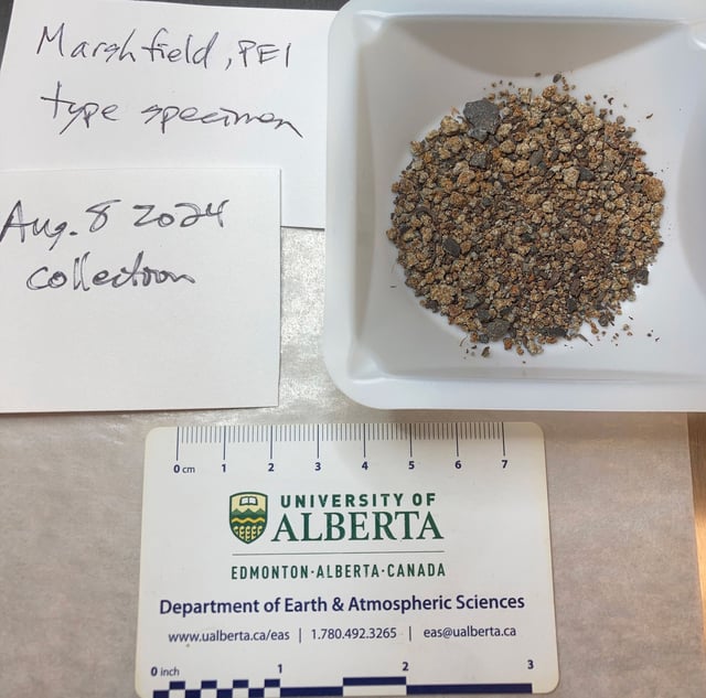 A sample of the "Charlottetown" meteorite is pictured in the laboratory at the Unviersity of Alberta. Dr. Chris Herd, a professor at the university, analyzed the microscopic structure of the specimen to verify its authenticity.