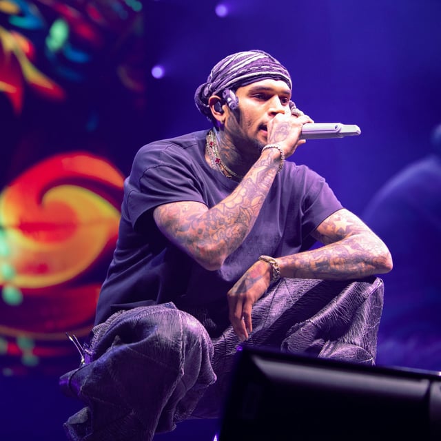 Singer Chris Brown performing at Crypto.com Arena on August 06, 2024 in Los Angeles, California.