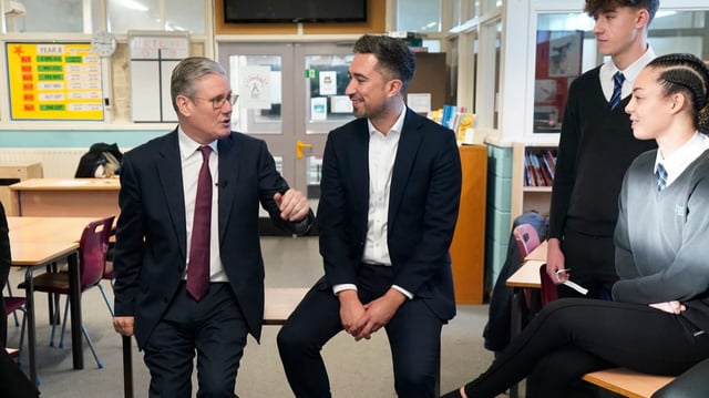 Starmer at Hanham Woods Academy in Gloucestershire before the general election. Today, he said that academies “need flexibility”