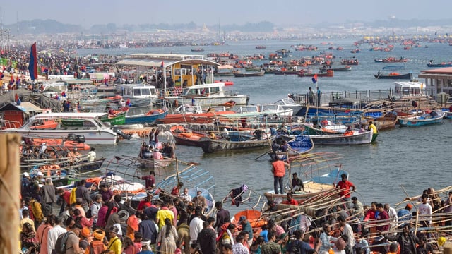 Devotees at Sangam during the Maha Kumbh Mela 2025, in Prayagraj.