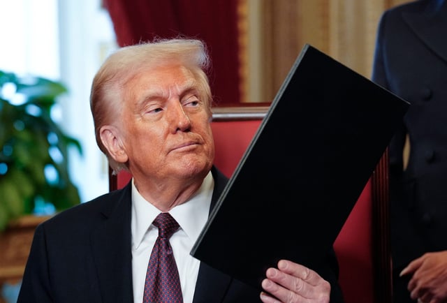 U.S. President Donald Trump takes part in a signing ceremony after his inauguration on January 20, 2025 in the President&#39;s Room at the U.S. Capitol in Washington, DC.