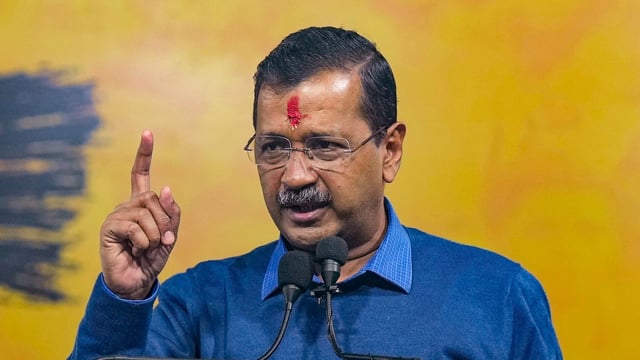 Aam Aadmi Party (AAP) National Convener Arvind Kejriwal addresses supporters during an election campaign rally ahead of the Delhi Assembly polls in New Delhi on January 22.