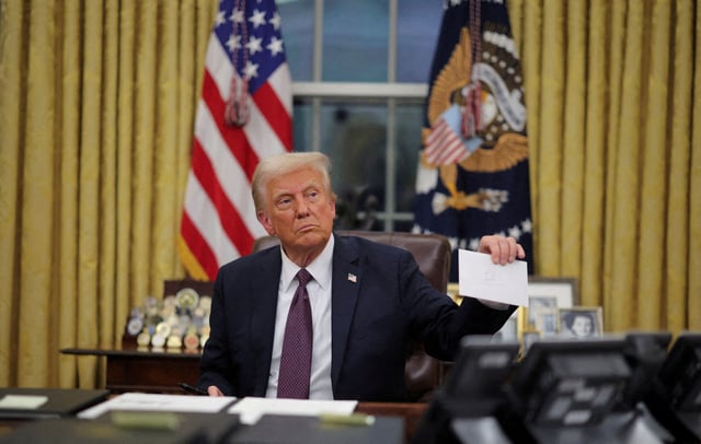 Le président américain Donald Trump à la Maison Blanche le jour de l’inauguration à Washington, États-Unis, le 20 janvier 2025
