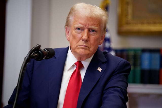 U.S. President Donald Trump takes a question from a reporter during a news conference in the Roosevelt Room of the White House on January 21, 2025 in Washington, DC.