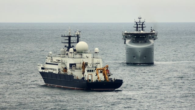 The Russian vessel Yantar, left, in November last year with RFA Proteus nearby