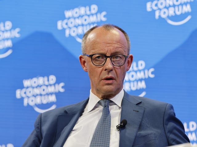 Friedrich Merz, leader of the Christian Democratic Union (CDU), at the World Economic Forum (WEF) in Davos, Switzerland, on Tuesday, Jan. 21, 2025. The annual Davos gathering of political leaders, top executives and celebrities runs from January 20 to 24. Photographer: Stefan Wermuth/Bloomberg via Getty Images