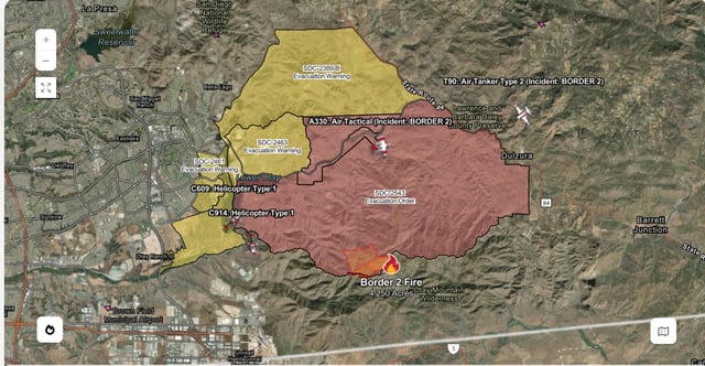 CAL FIRE Map Border Fire Blaze