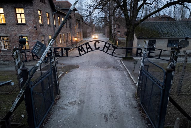 The entrance gate to the former Nazi German concentration and extermination camp Auschwitz pictured on January 10.