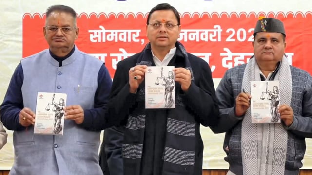 Uttarakhand chief minister Pushkar Singh Dhami announcing the implementation of the Uniform Civil Code (UCC), in Dehradun.