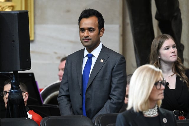 Vivek Ramaswamy arrives for the inauguration ceremony before Donald Trump is sworn in as the 47th US President in the US Capitol Rotunda in Washington, DC, on January 20, 2025.