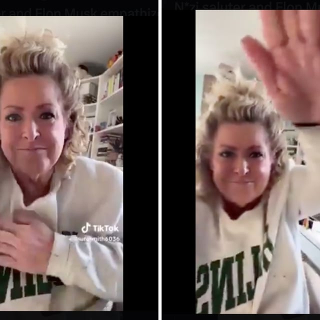 Former Towamencin Township member Laura Smith re-creating Elon Musk's salute on TikTok, as reposted by X user Travis Matthew.