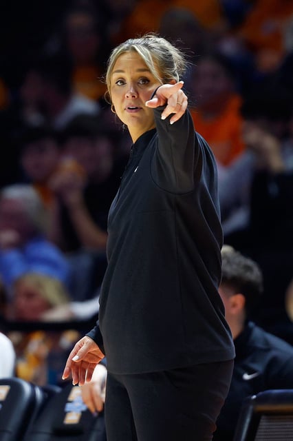 Tennessee Lady Vols head coach Kim Caldwell reacts to a play during the first half against the South Carolina Gamecocks.