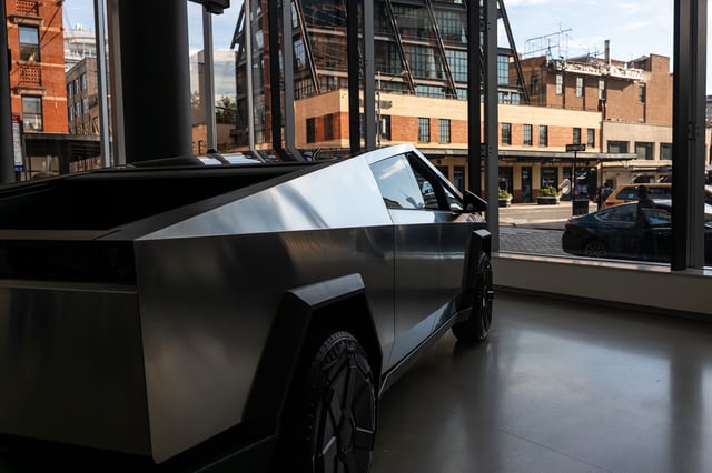 A Cybertruck at a Tesla dealership in Manhattan on October 31, 2024.