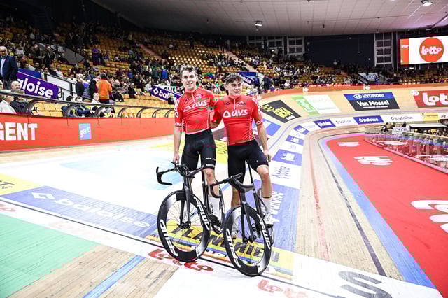 Bruno Kessler and Benjamin Boos celebrate winning an under-23 race in Belgium last year.