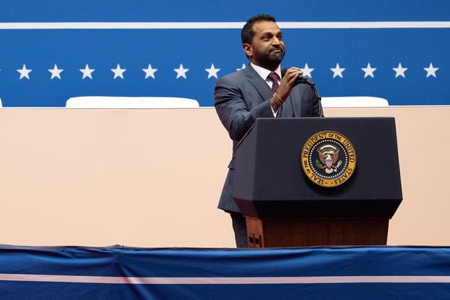 Kash Patel onstage at the Presidential Parade in Capital One Arena during the 60th Presidential Inauguration in Washington, DC, on January 20, 2025.