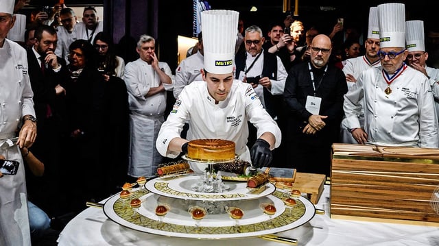 The French chef Paul Marcon took first place in the Bocuse d’Or cookery competition on Monday