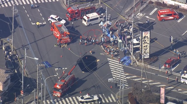 Aerial video: Massive sinkhole opens in Japan, swallows a truck