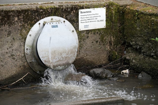 The United Utilities Bowness outfall pipe releases surface water into Lake Windermere in May 2024 (Photo: Christopher Furlong/Getty Images)