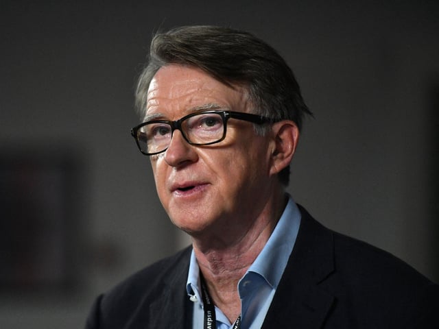 British Labour Party politician Peter Mandelson attends the second day of the annual Labour Party conference at The Brighton Centre in Brighton on the south coast of England, on September 26, 2021. (Photo by JUSTIN TALLIS / AFP) (Photo by JUSTIN TALLIS/AFP via Getty Images)