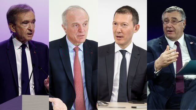 Bernard Arnault (PDG de LVMH), Florent Menegaux (directeur général de Michelin), Ben Smith (directeur général d’Air France KLM), Patrick Pouyanné (PDG de TotalEnergies).