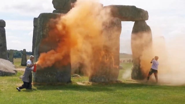 Just Stop Oil protesters spraying the rocks last June