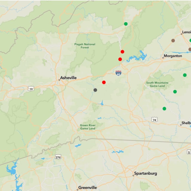 Map shows active incidents in the area, with wildfires in McDowell County. Source: North Carolina Forest Service