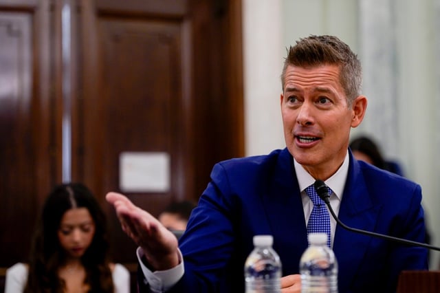 Sean Duffy, former Republican Representative from Wisconsin and US secretary of the transportation nominee for US President-elect Donald Trump, during a Senate Commerce, Science, and Transportation Committee confirmation hearing in Washington, DC, US, on Wednesday, Jan. 15, 2025. 