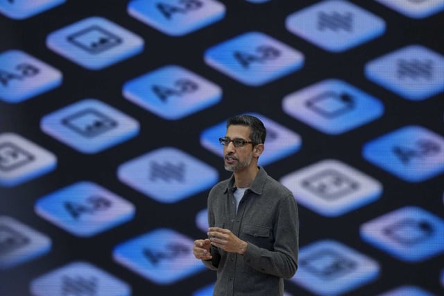 Alphabet CEO Sundar Pichai speaks at a Google event in Mountain View in May 2024. Google’s parent company confirmed Thursday that it has rolled out a “voluntary exit” program for certain employees in its product teams who may not align with the division’s goals or are struggling with hybrid work requirements or their roles. 