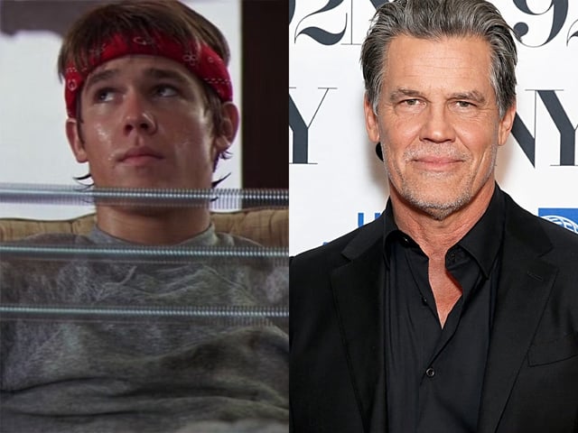 Josh Brolin, left, as Brand in "The Goonies," and Brolin, right, in November 2024.