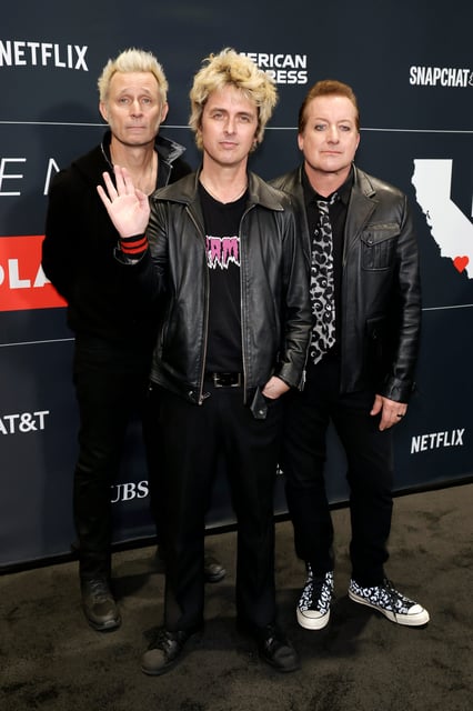 Mike Dirnt, Billie Joe Armstrong, and Tré Cool of Green Day attend the FireAid Benefit Concert for California Fire Relief at Intuit Dome on Jan. 30, 2025 in Inglewood, California.