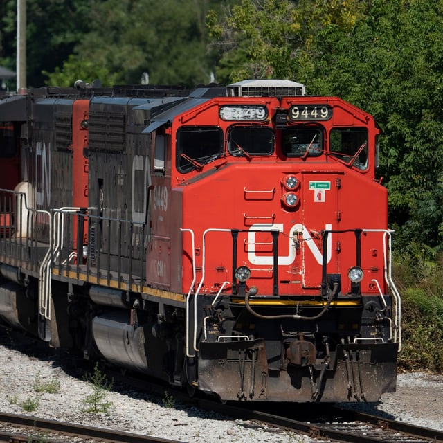 A CN locomotive sits idle at the CN Stuart Yard in Hamilton, Ont., Thursday, Aug. 22, 2024. THE CANADIAN PRESS/Peter Power